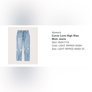 Abercrombie Curve Love High Rise Mom Jeans - 33